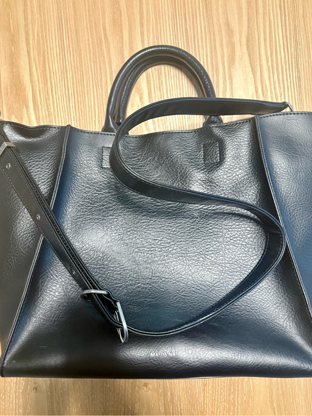 Matt & Nat Black Structured Vegan Leather Tote with Adjustable Strap